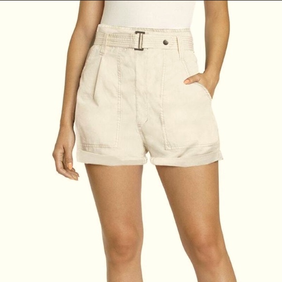Pistola Revolve Paperbag Shorts Womens 26 Antique White Cuffed High Waist New